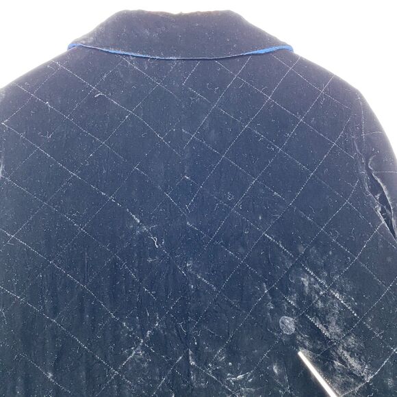 SIMONE CHIN CHIN Jacket M Velvet Silk Quilted Reversible Button Front Black Blue - Picture 11 of 16